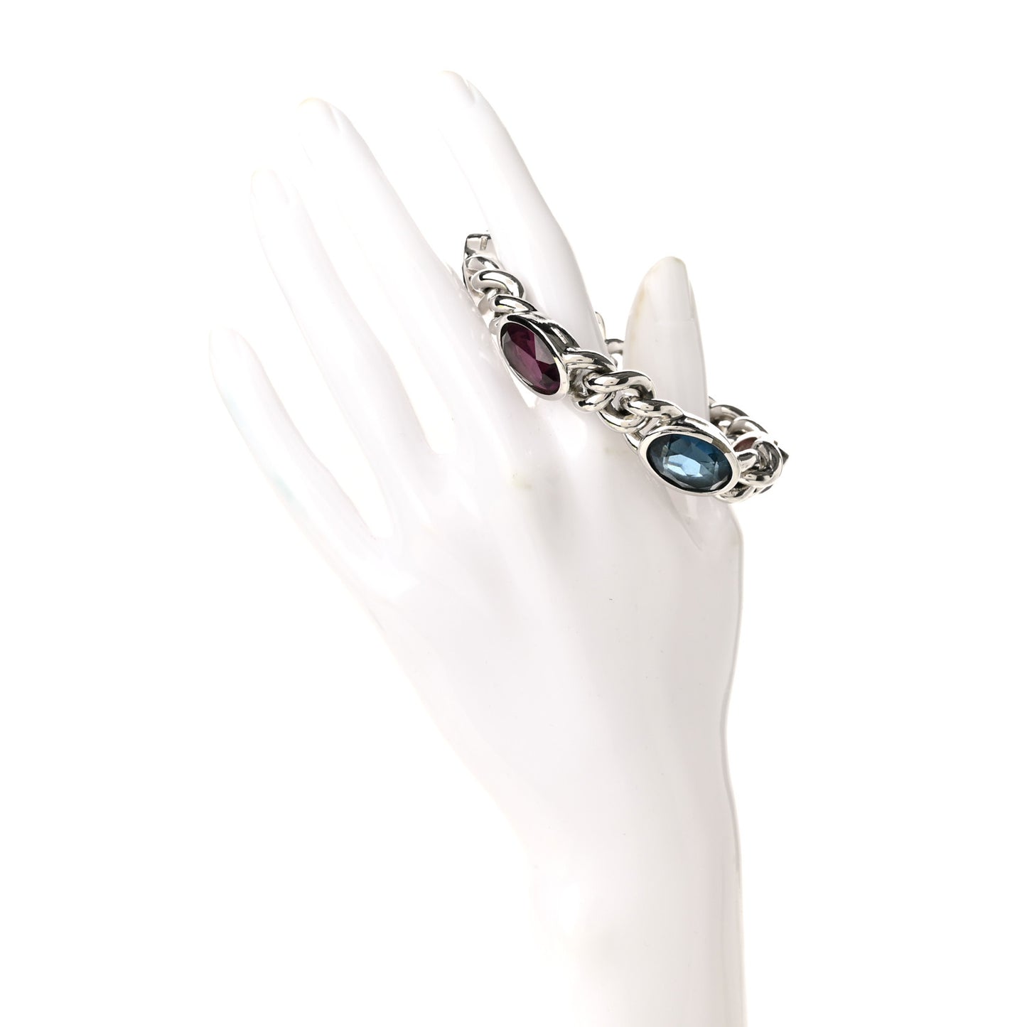 Metal Crystal Chain Bracelet Silver Multicolor