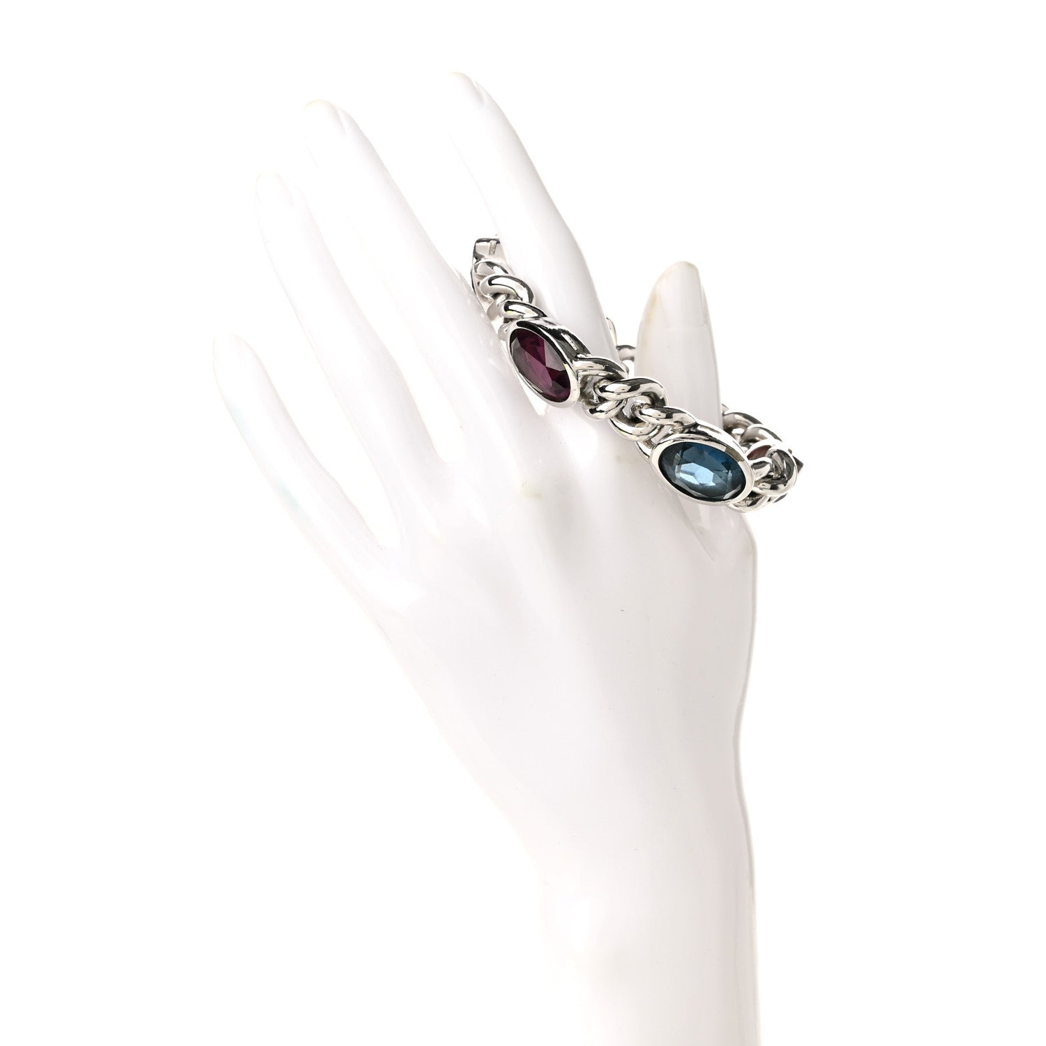 Christian Dior Metal Crystal Chain Bracelet Silver Multicolor 3 of 4