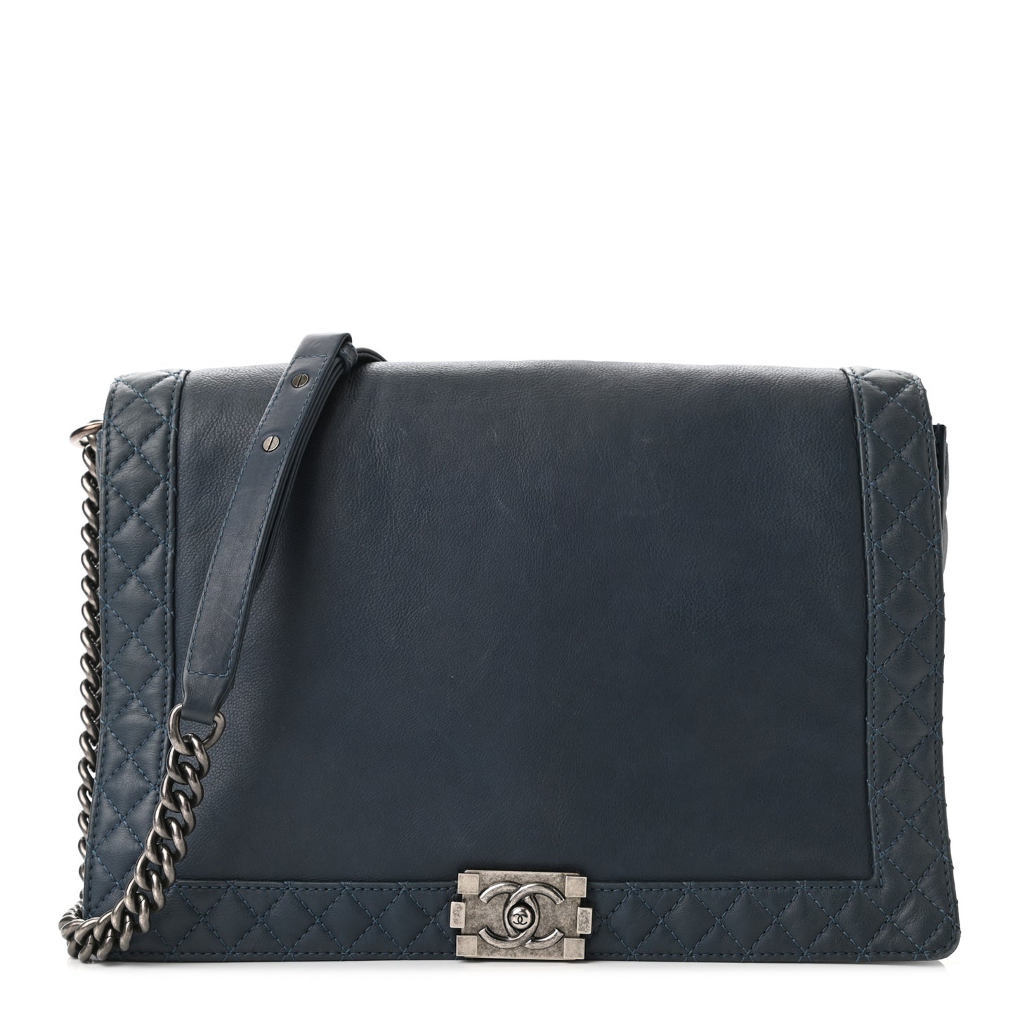 Calfskin Large Boy Reverso Flap Dark Blue