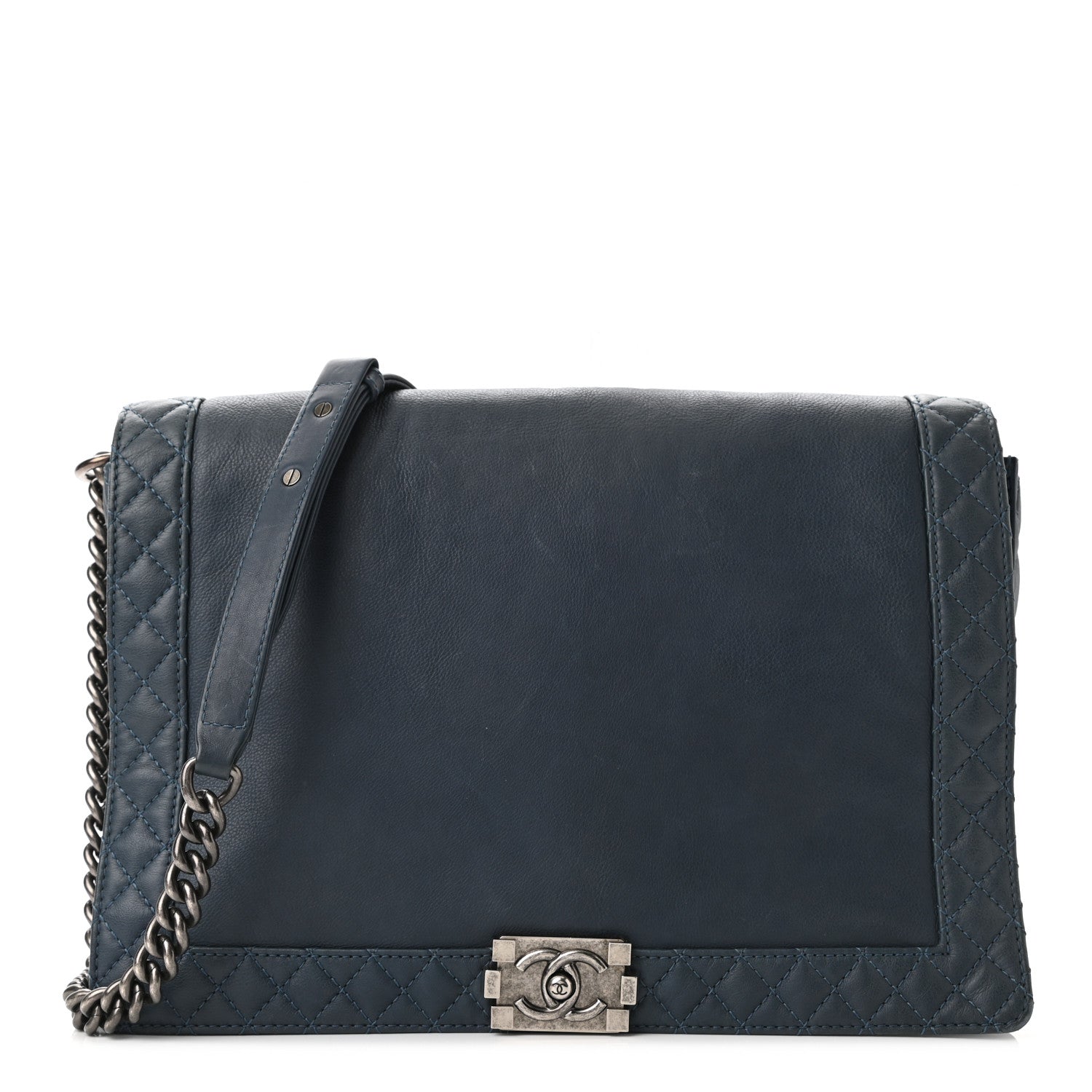Chanel Calfskin Large Boy Reverso Flap Dark Blue 1 of 10