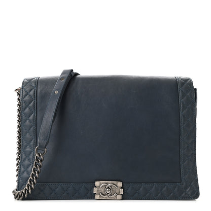 Chanel Calfskin Large Boy Reverso Flap Dark Blue 1 of 10