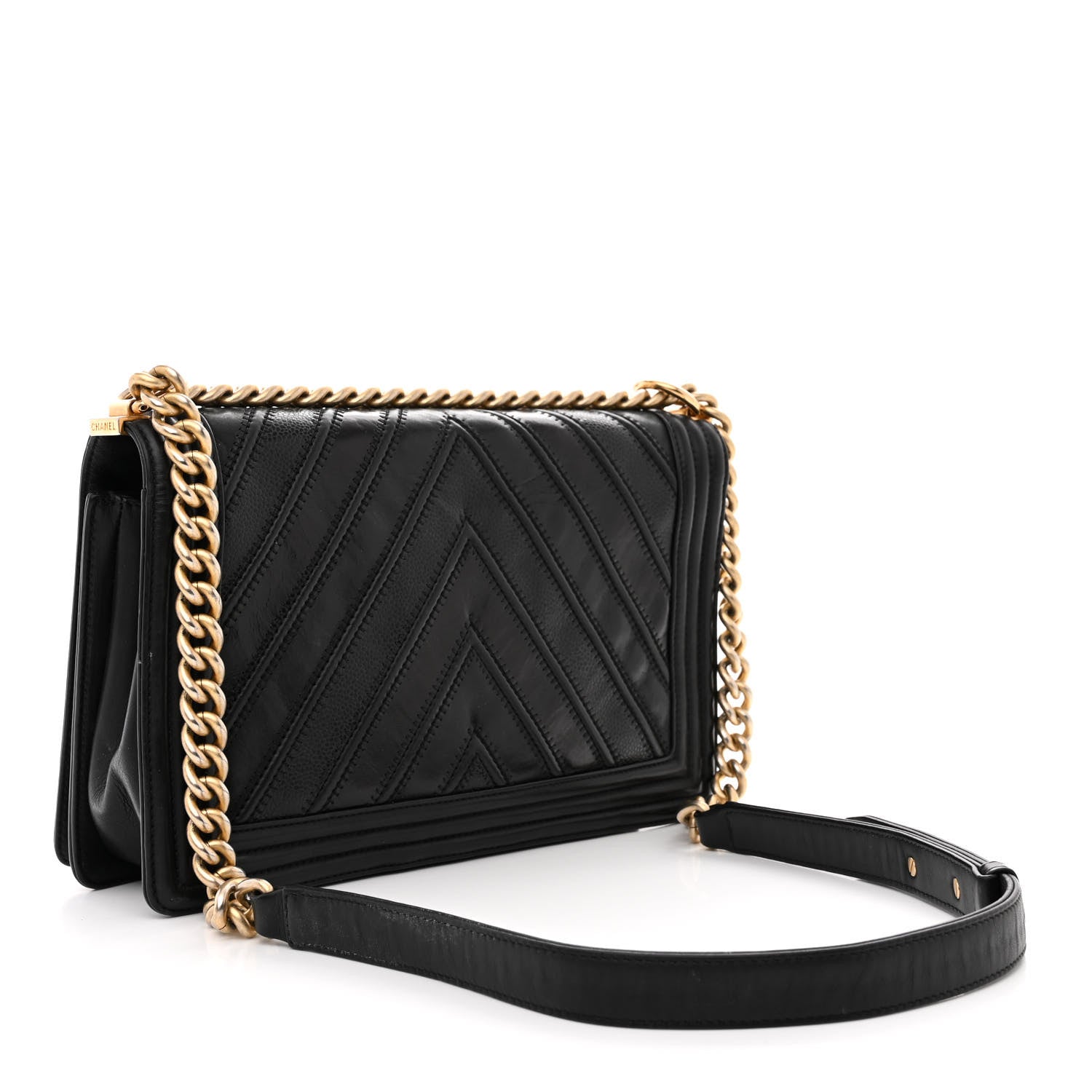 Chanel Calfskin Caviar Suede Chevron New Medium Boy Flap Black 3 of 15