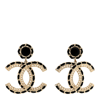 Chanel Lambskin CC Chain Drop Earrings Black Gold 1 of 4