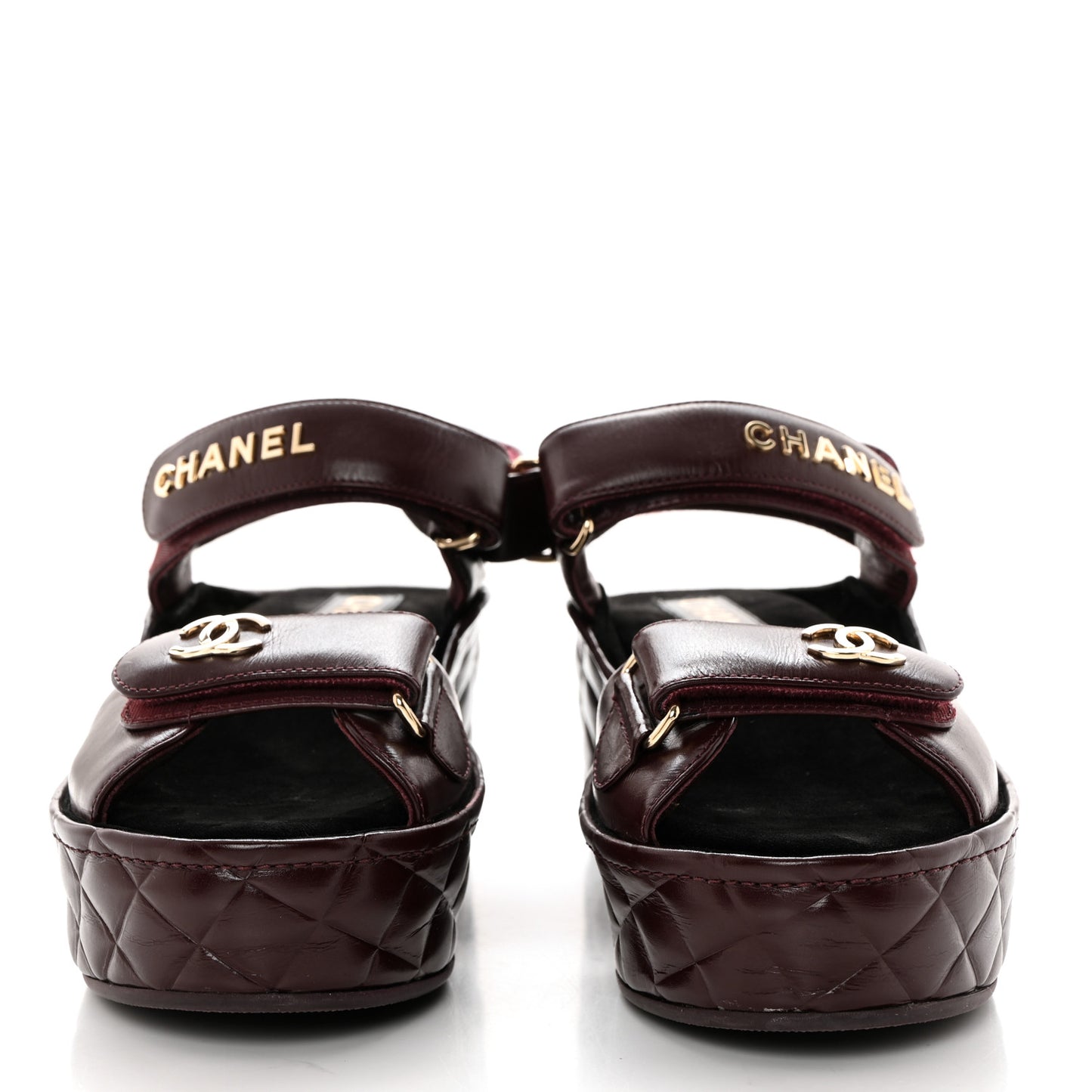 Shiny Calfskin Logo Platform Sandals 39 Burgundy