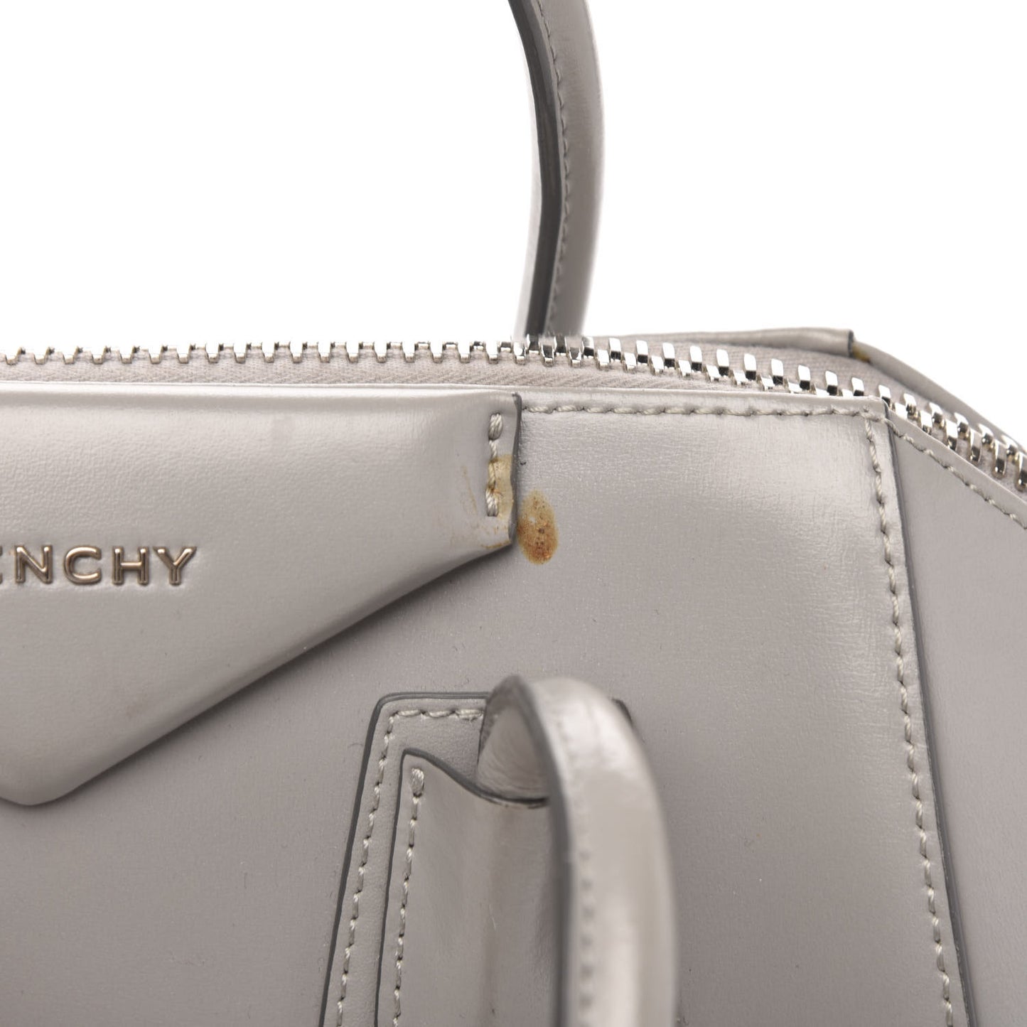 Shiny Lord Calfskin Small Antigona Pearl Grey