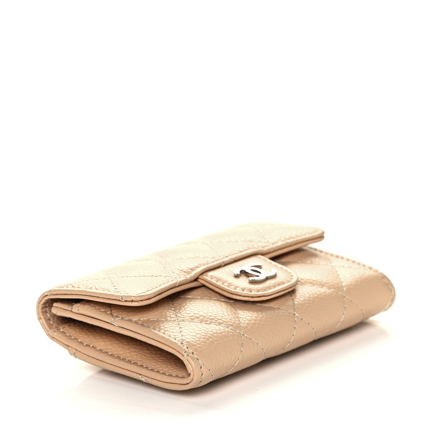 Caviar Quilted Flap Card Holder Wallet Beige