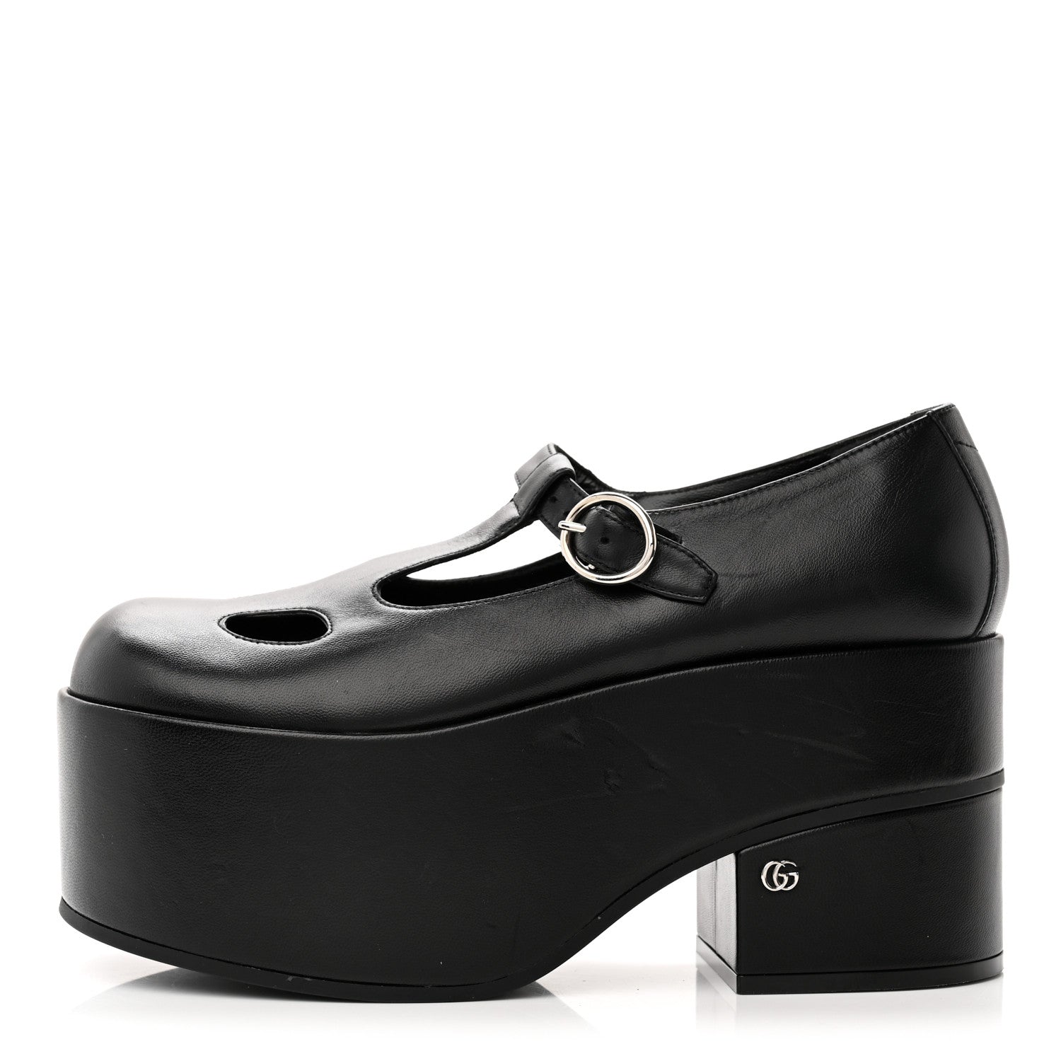 Gucci Nappa Cut Out Mary Jane Platform Loafers 37.5 Black 1 of 11