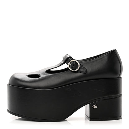 Gucci Nappa Cut Out Mary Jane Platform Loafers 37.5 Black 1 of 11