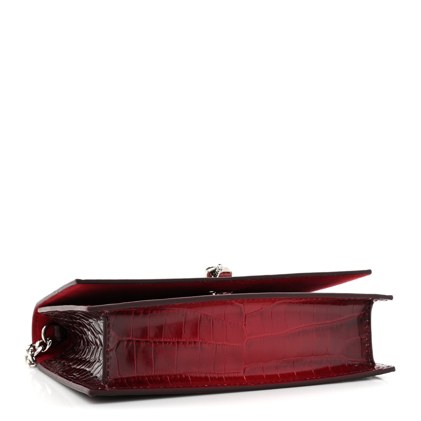Calfskin Crocodile Embossed Skull Mini Crossbody Bag Red