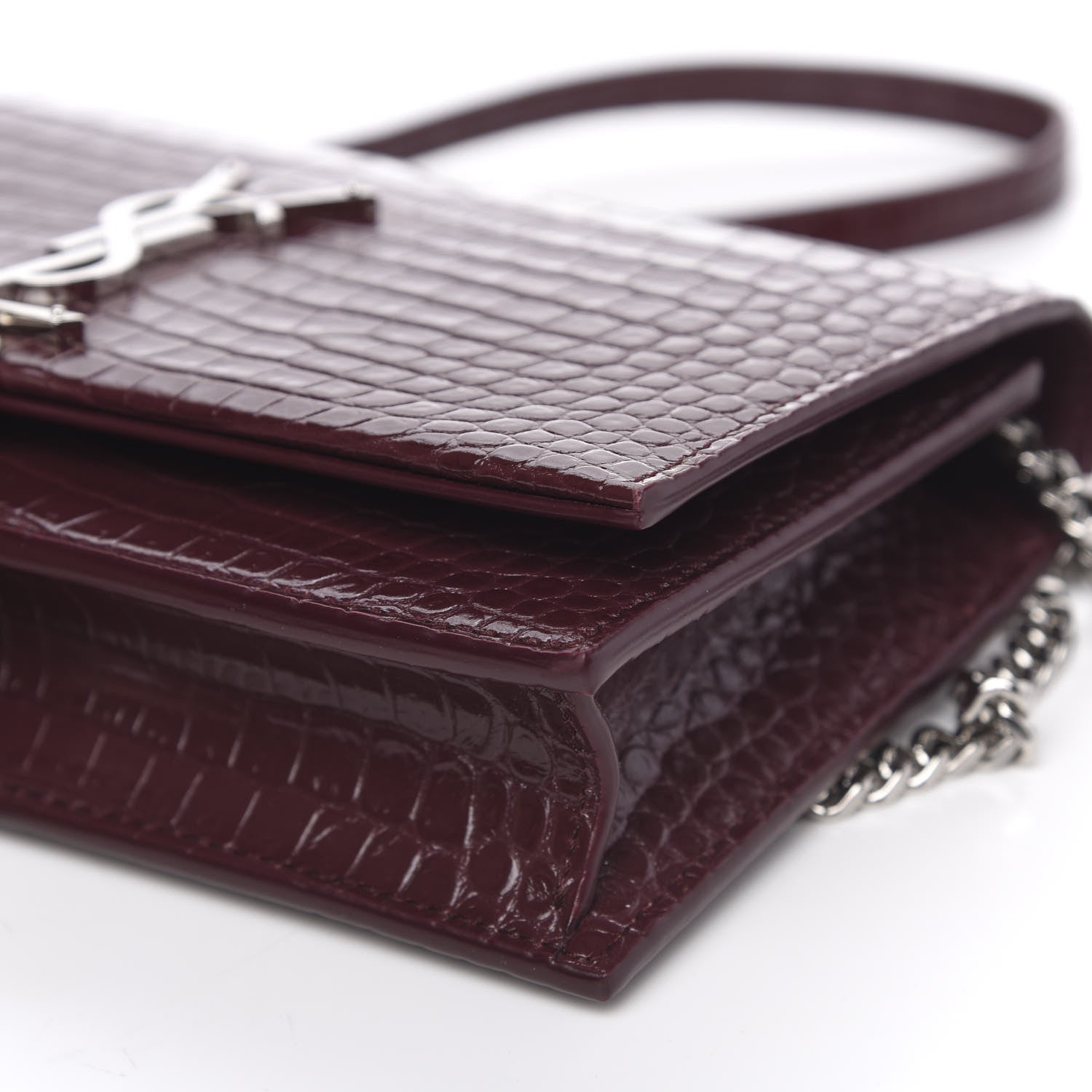 Saint Laurent Calfskin Crocodile Embossed Kate Monogram Tassel Chain Wallet Rouge Legion 8 of 8