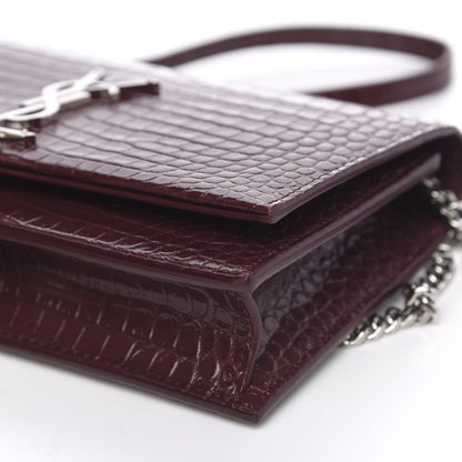 Saint Laurent Calfskin Crocodile Embossed Kate Monogram Tassel Chain Wallet Rouge Legion 8 of 8