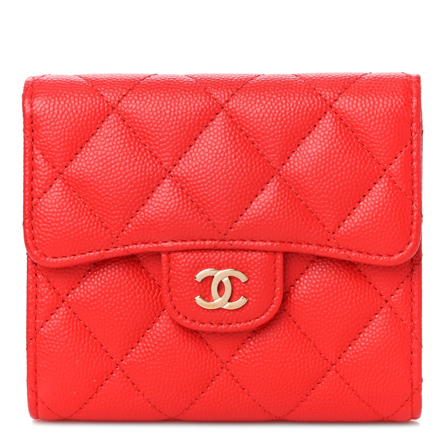 Caviar Quilted Compact Flap Wallet Red