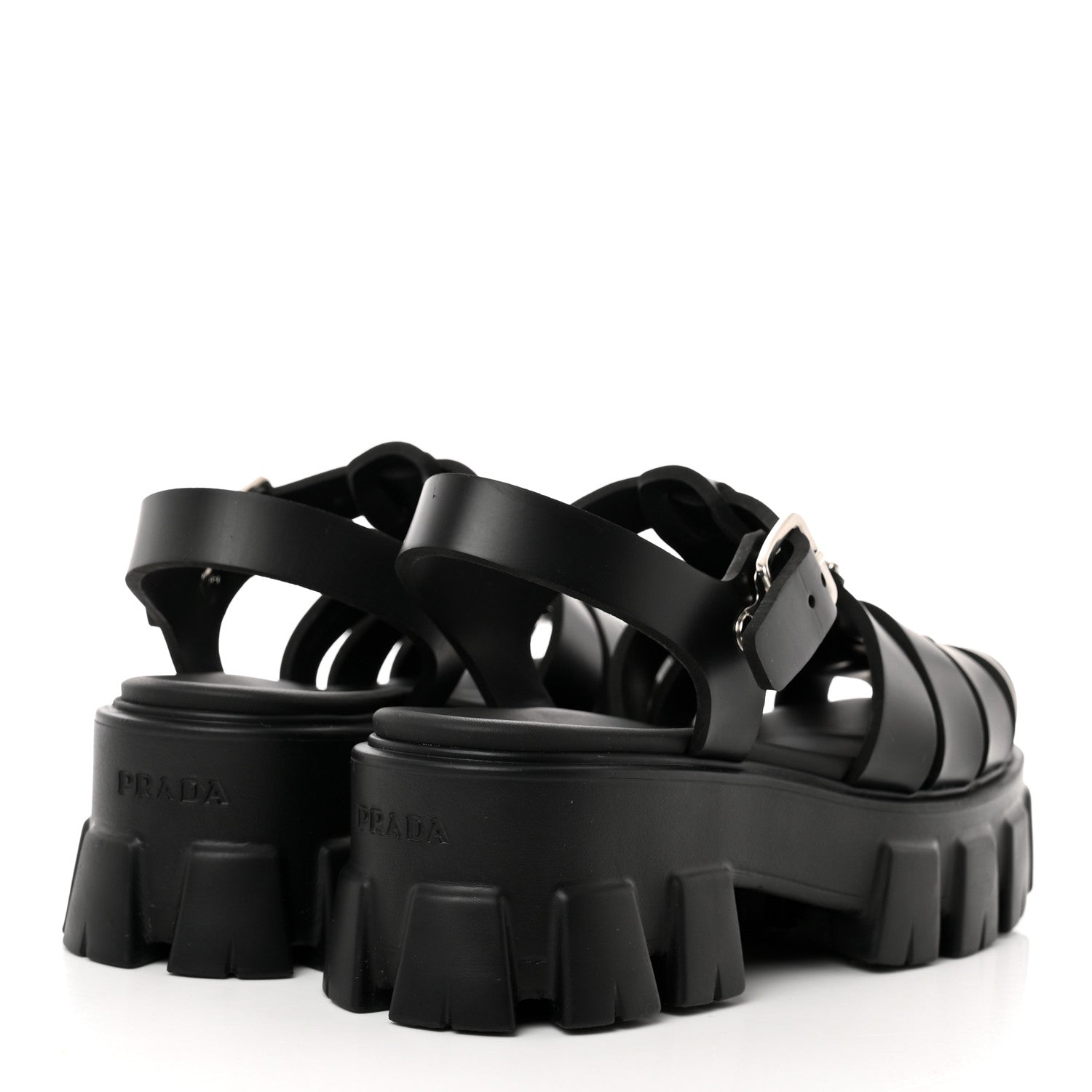 Prada Foam Rubber Triangle Logo Monolith 55mm Cage Sandals 36 Black 4 of 9