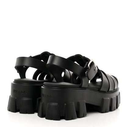 Prada Foam Rubber Triangle Logo Monolith 55mm Cage Sandals 36 Black 4 of 9