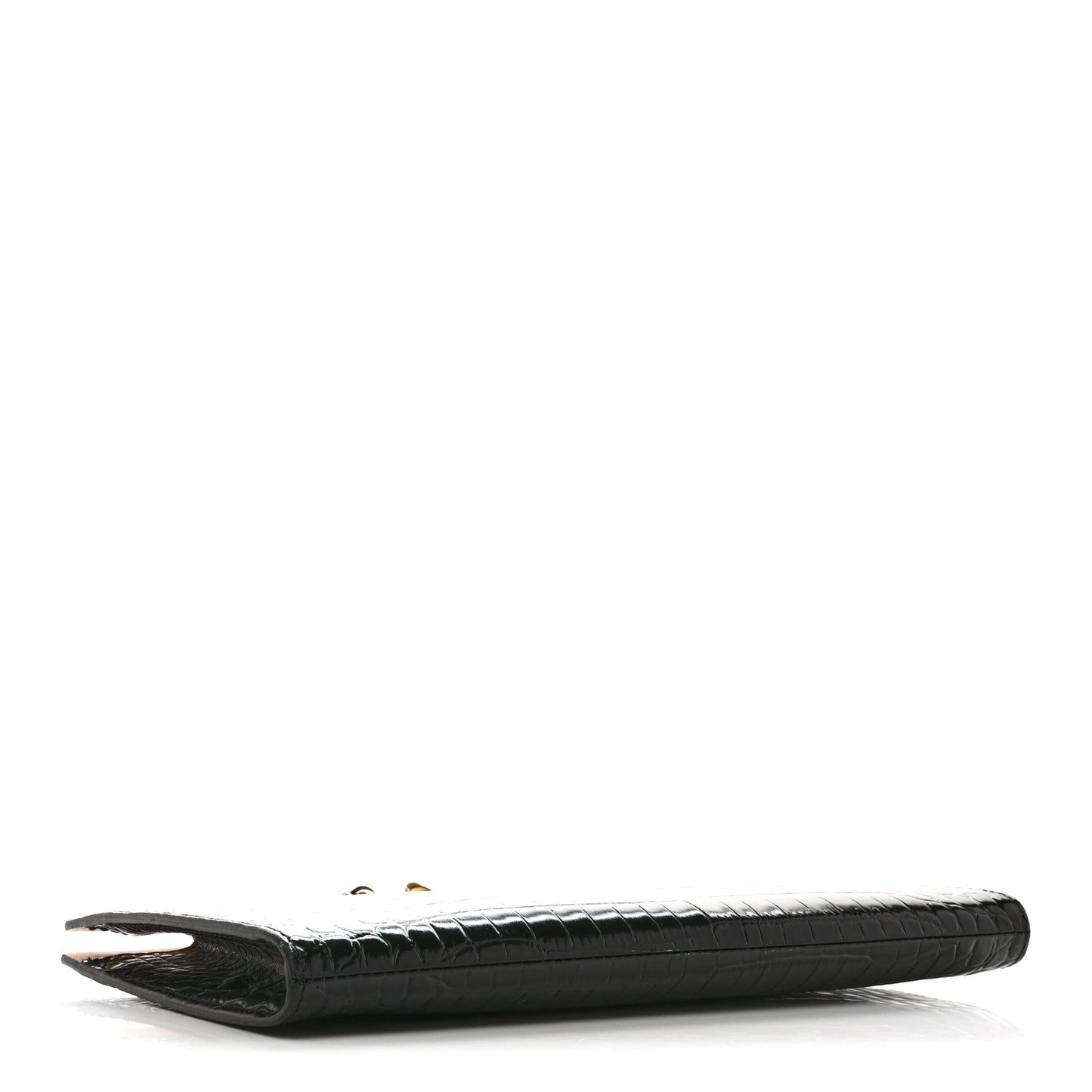 Calfskin Crocodile Embossed Knuckle Flat Clutch Black Gold