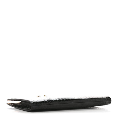 Alexander McQueen Calfskin Crocodile Embossed Knuckle Flat Clutch Black Gold 4 of 10