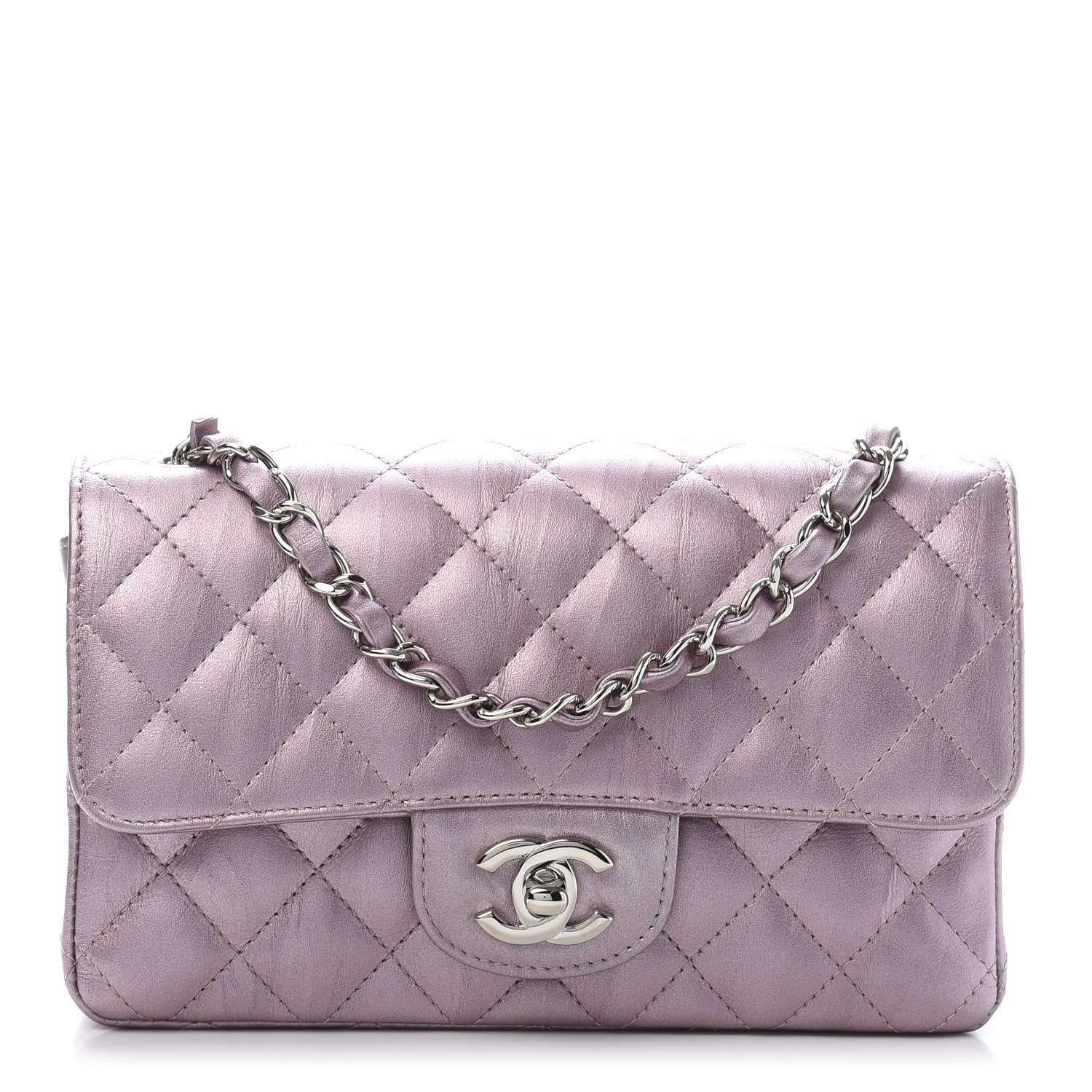 Chanel Metallic Calfskin Quilted Mini Rectangular Flap Pink 1 of 11