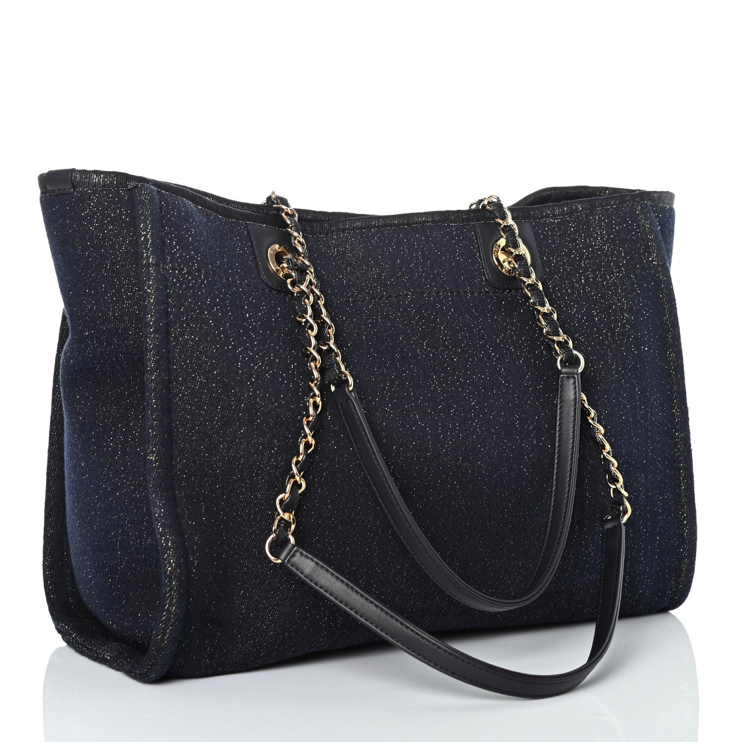 Chanel Lurex Canvas Small Deauville Tote Navy Blue Gold 2 of 4