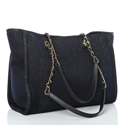 Chanel Lurex Canvas Small Deauville Tote Navy Blue Gold 2 of 4