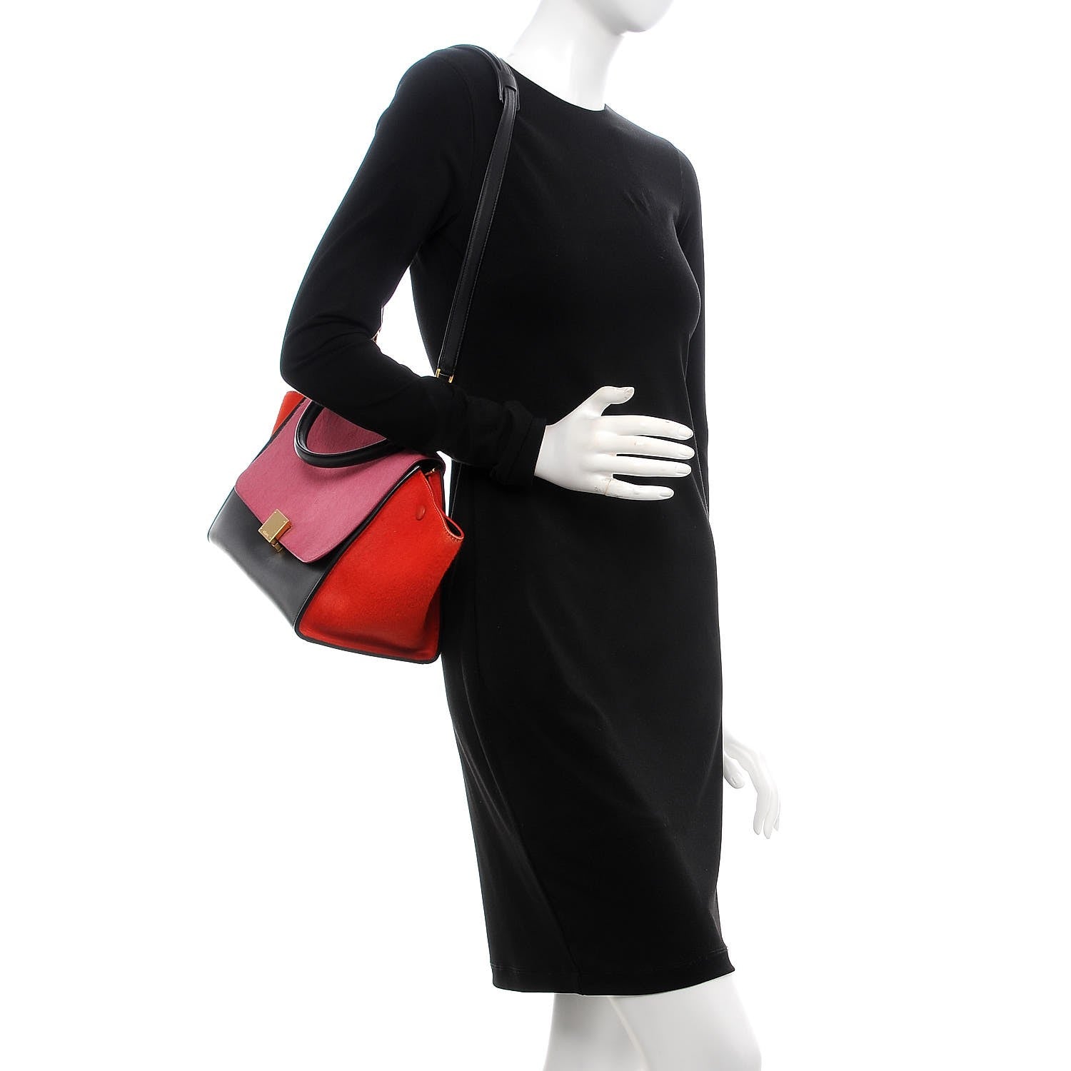 Celine Pony Hair Smooth Calfskin Small Tri-Color Trapeze Pink 2 of 6