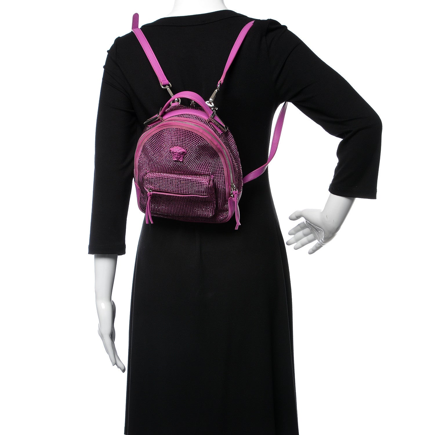 Versace Calfskin Palazzo Crystal Medusa Backpack Pink 2 of 10