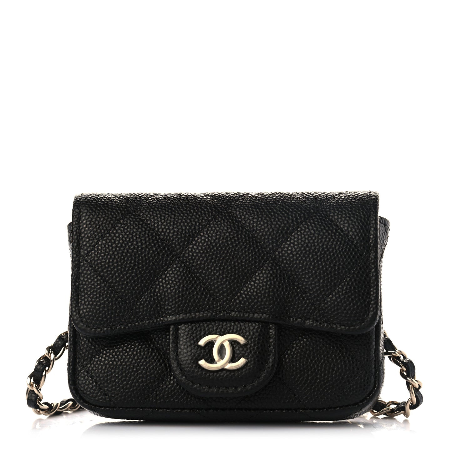 Caviar Quilted Mini Chain Belt Bag Black