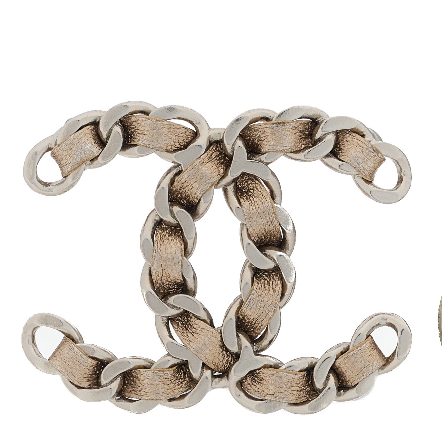 Lambskin Chain CC Brooch Beige Silver