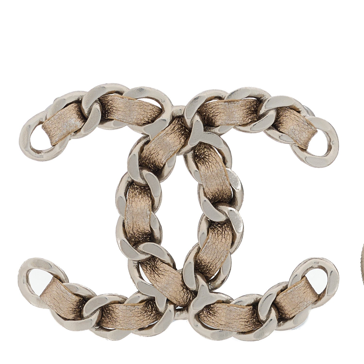 Chanel Lambskin Chain CC Brooch Beige Silver 1 of 4
