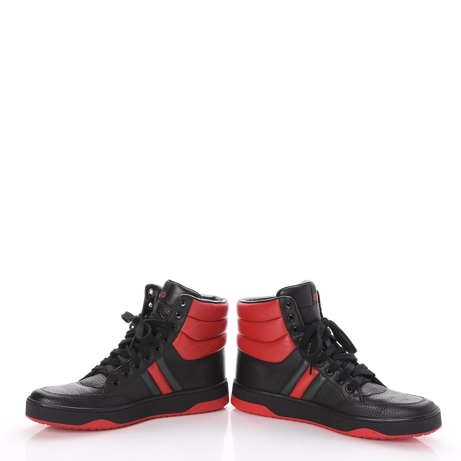 Gucci Calfskin New Praga Karibu High Top Sneakers 37.5 Black Red Green 4 of 9