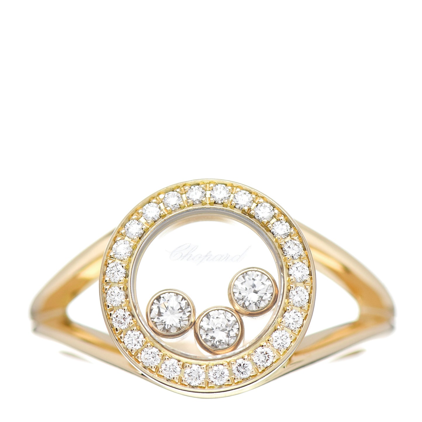 18K Yellow Gold Diamond 3 Happy Diamonds Circle Ring 53 6.25