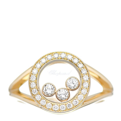 Chopard 18K Yellow Gold Diamond 3 Happy Diamonds Circle Ring 53 6.25 1 of 5