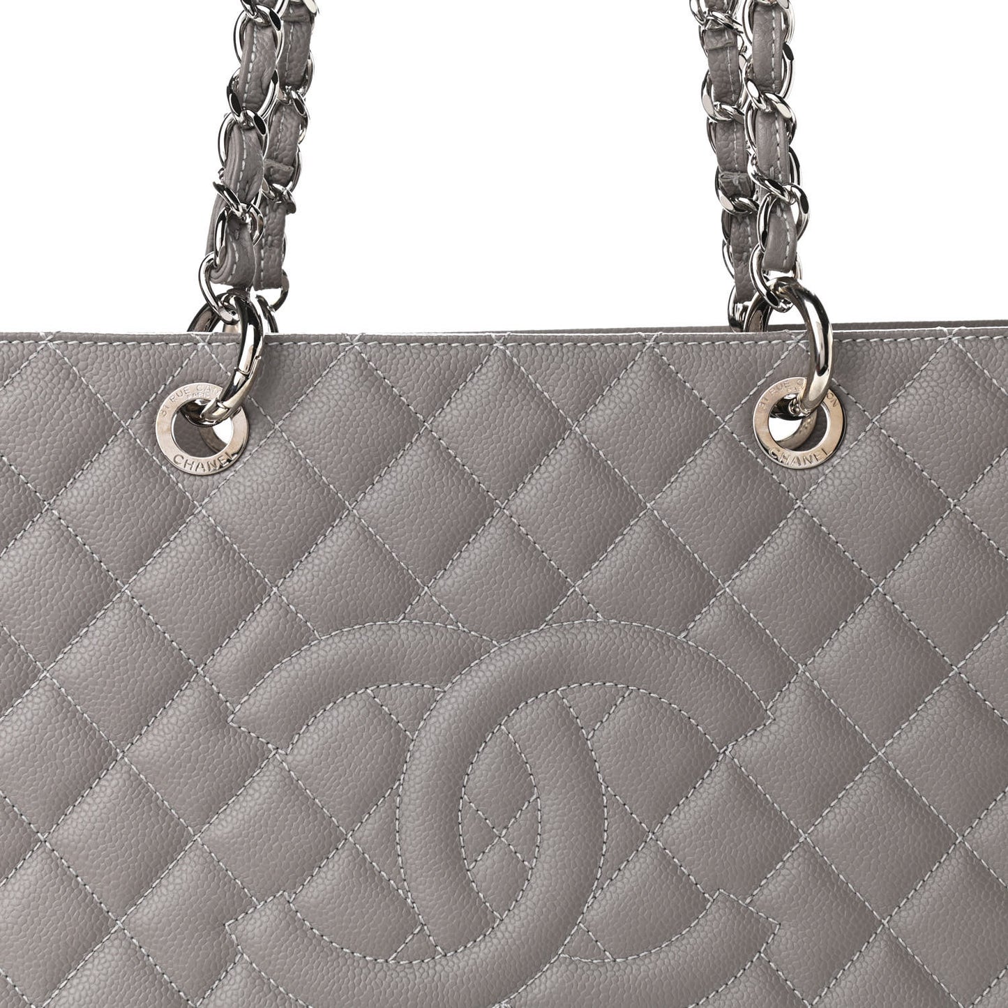 Caviar Quilted XL Grand Shopping Tote GST Light Grey