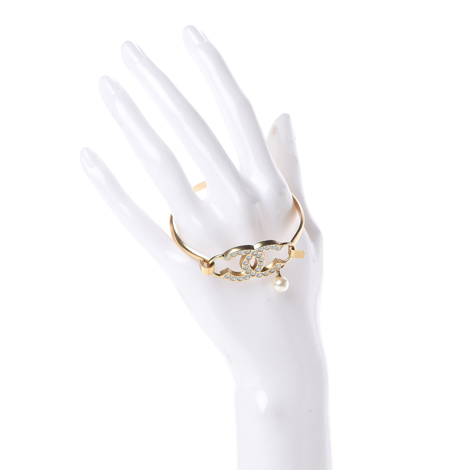 Chanel Pearl Crystal CC Bangle Gold 2 of 4
