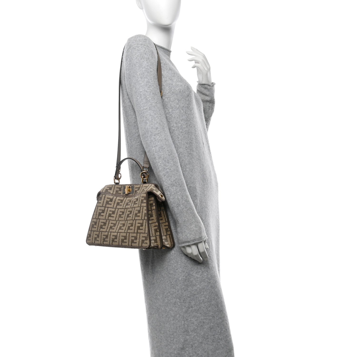 Fendi Chenille Vitello Seta FF Small Peekaboo I SEE U Satchel Tortora Nuvola 2 of 11