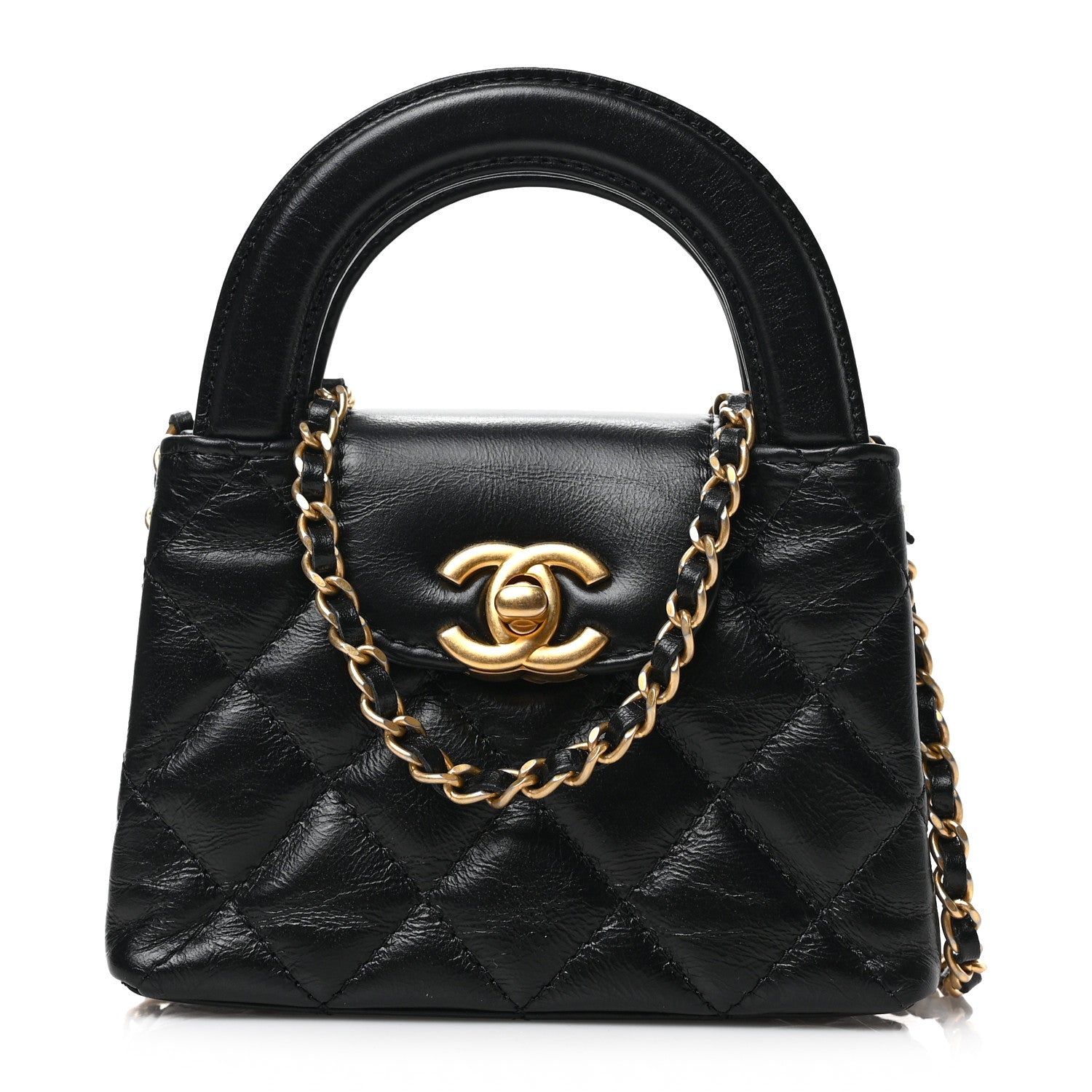 Chanel Shiny Aged Calfskin Quilted Mini Nano Kelly Shopper Black 1 of 9