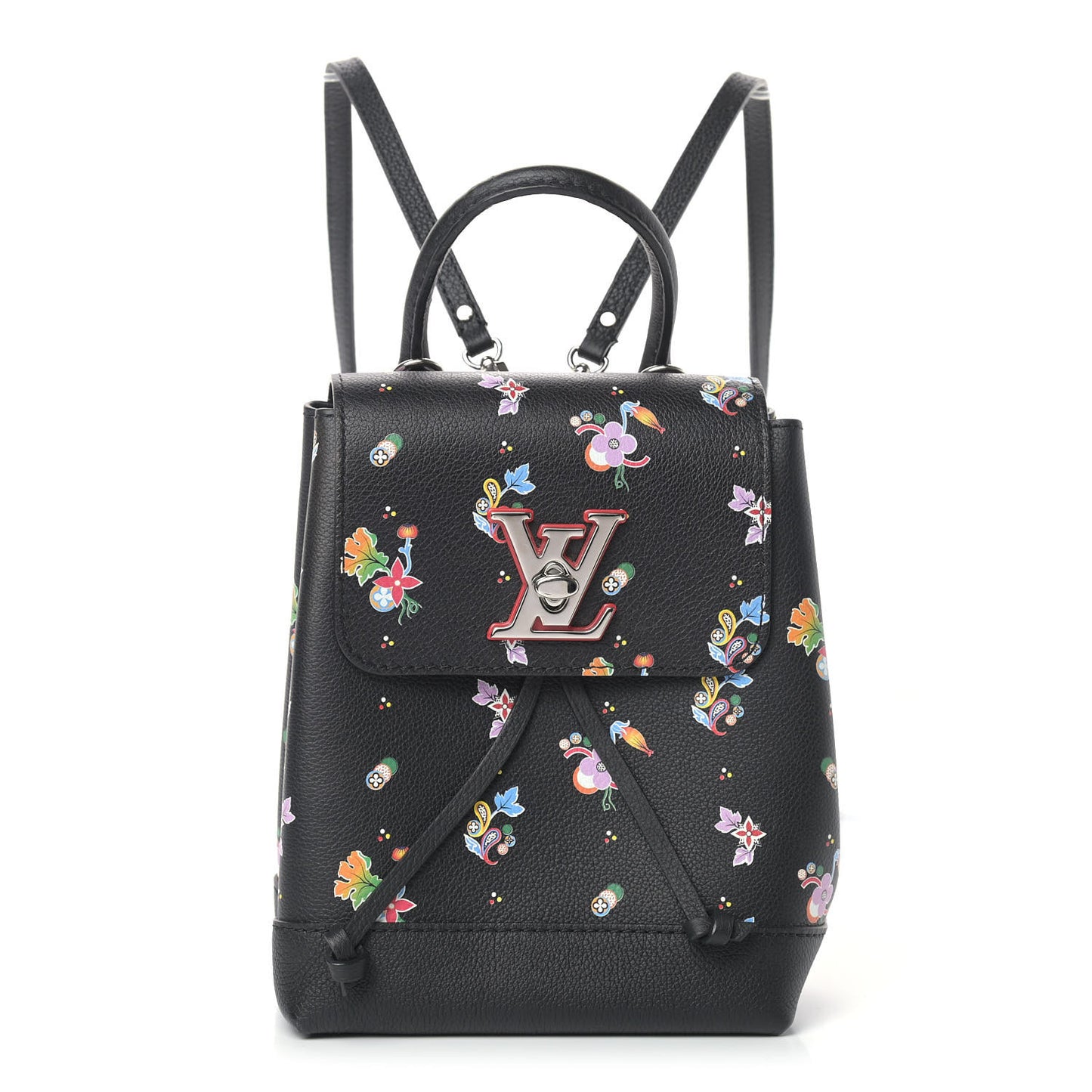 Calfskin Flower Lockme Mini Backpack Black Multicolor