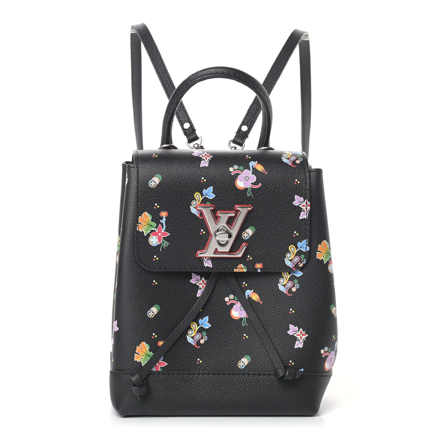 Louis Vuitton Calfskin Flower Lockme Mini Backpack Black Multicolor 1 of 9