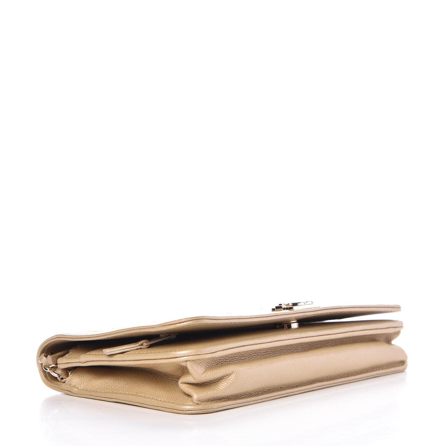 Metallic Caviar Quilted Boy Wallet On Chain WOC Light Gold