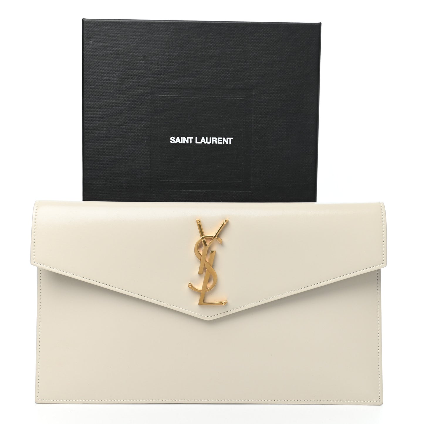 Smooth Shiny Calfskin Uptown Pouch Crema Soft