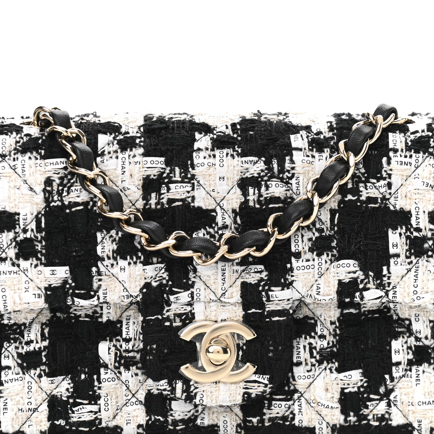 Tweed Quilted Mini Rectangular Flap Black Ecru White