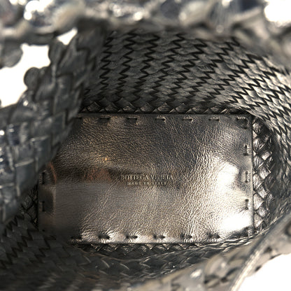 Bottega Veneta Laminated Nappa Intreccio Paillettes Small Cabat Bucket Silver 6 of 12