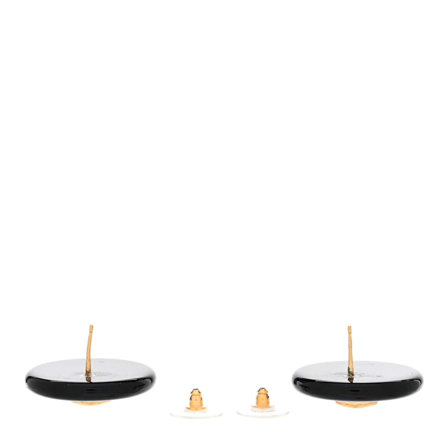 Resin CC Button Earrings Gold Black