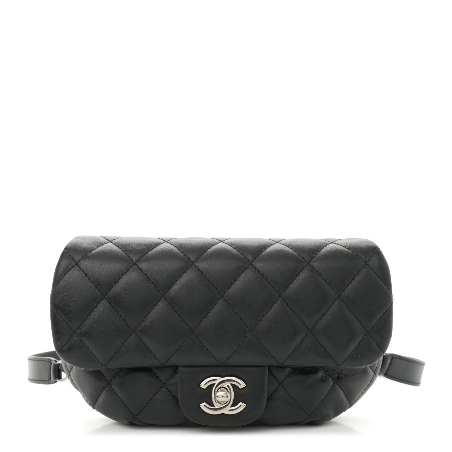 Calfskin Quilted CC Uniform Flap Belt Bag Black
