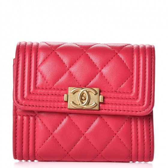 Chanel Lambskin Quilted Compact Boy Wallet Fuchsia 1 of 9