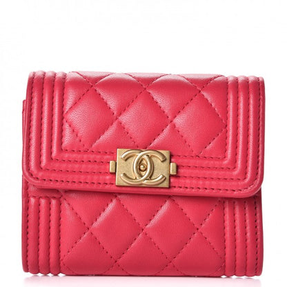 Chanel Lambskin Quilted Compact Boy Wallet Fuchsia 1 of 9