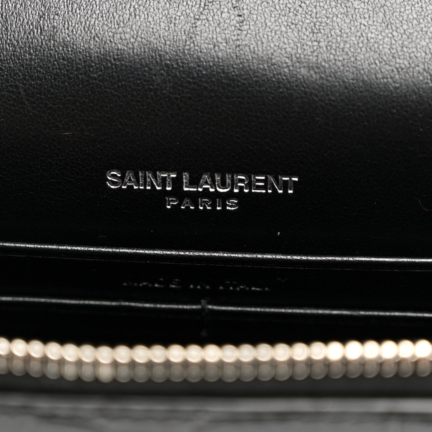 Calfskin Crocodile Embossed Kate Monogram Tassel Chain Wallet Black