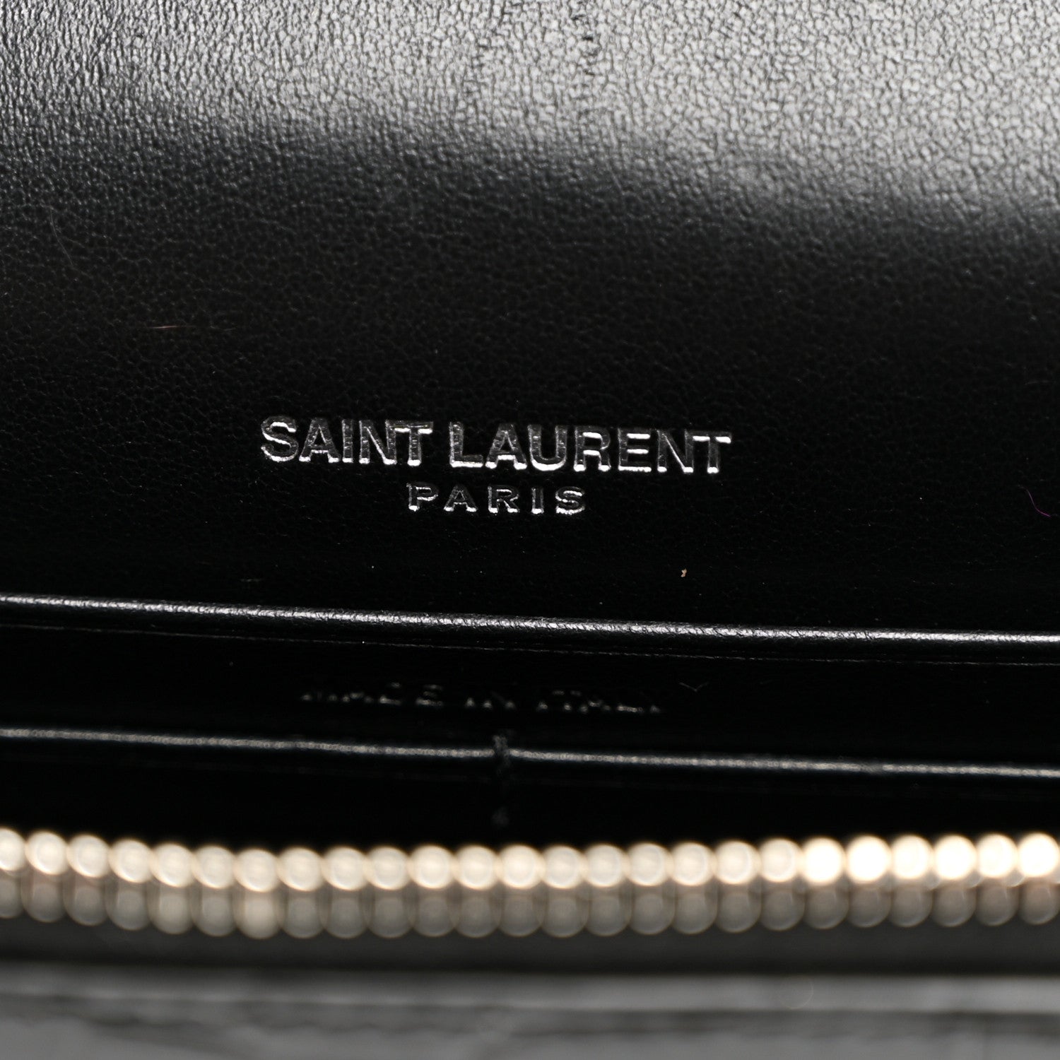 Saint Laurent Calfskin Crocodile Embossed Kate Monogram Tassel Chain Wallet Black 6 of 11