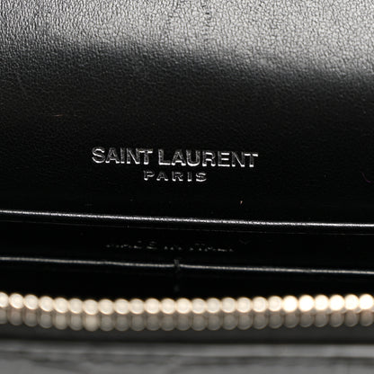 Saint Laurent Calfskin Crocodile Embossed Kate Monogram Tassel Chain Wallet Black 6 of 11