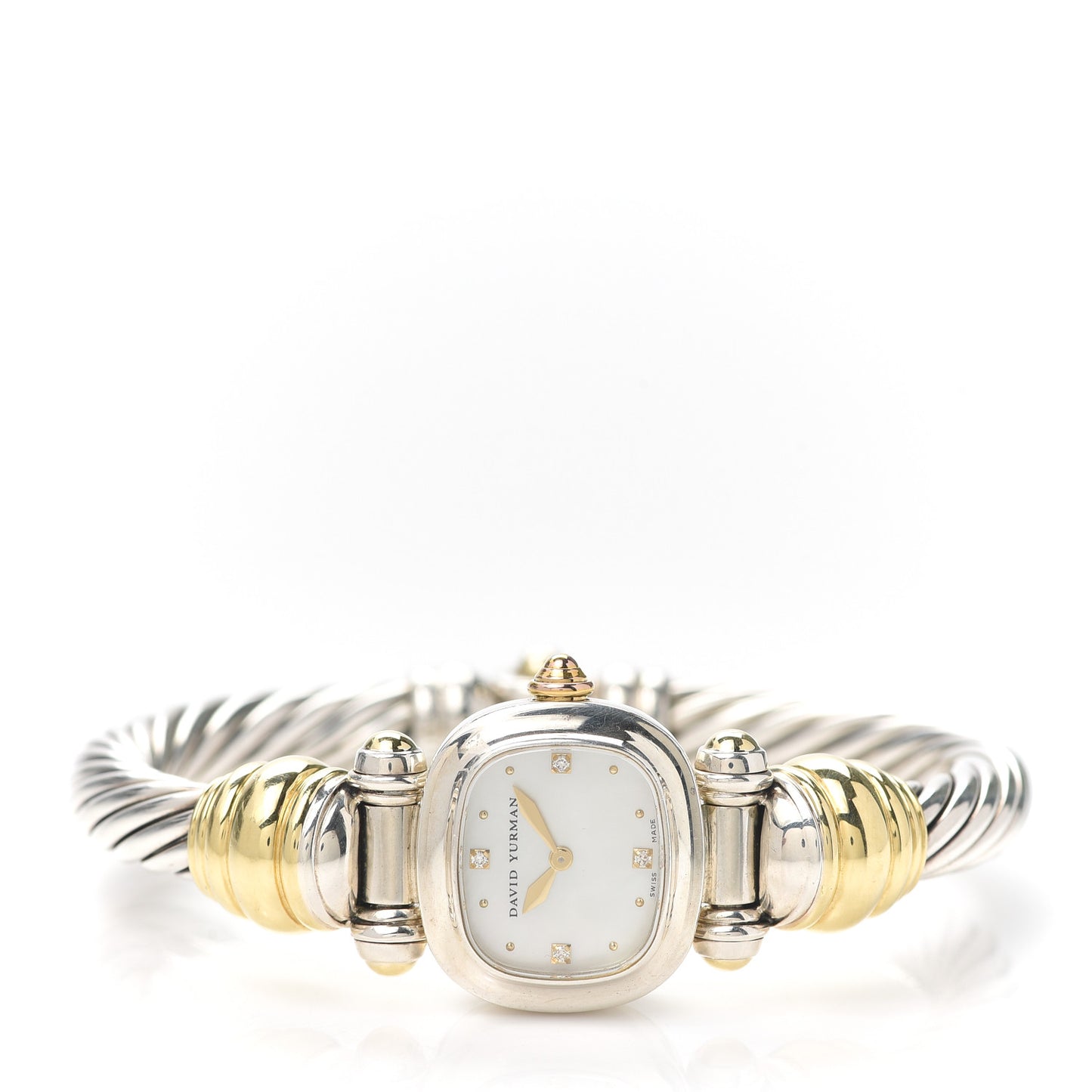 Sterling Silver 18K Yellow Gold Diamond Mother of Pearl 21mm Classic Cable Quartz Watch