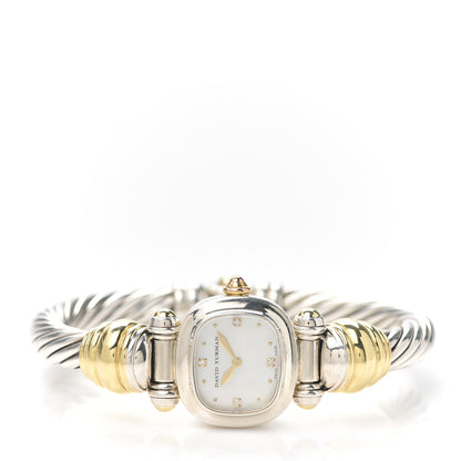 David Yurman Sterling Silver 18K Yellow Gold Diamond Mother of Pearl 21mm Classic Cable Quartz Watch 2 of 5